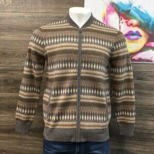 BONOBOS Mens Fair Isle Merino Alpaca Wool Zip Up Bomber Jacket Sweater Size M